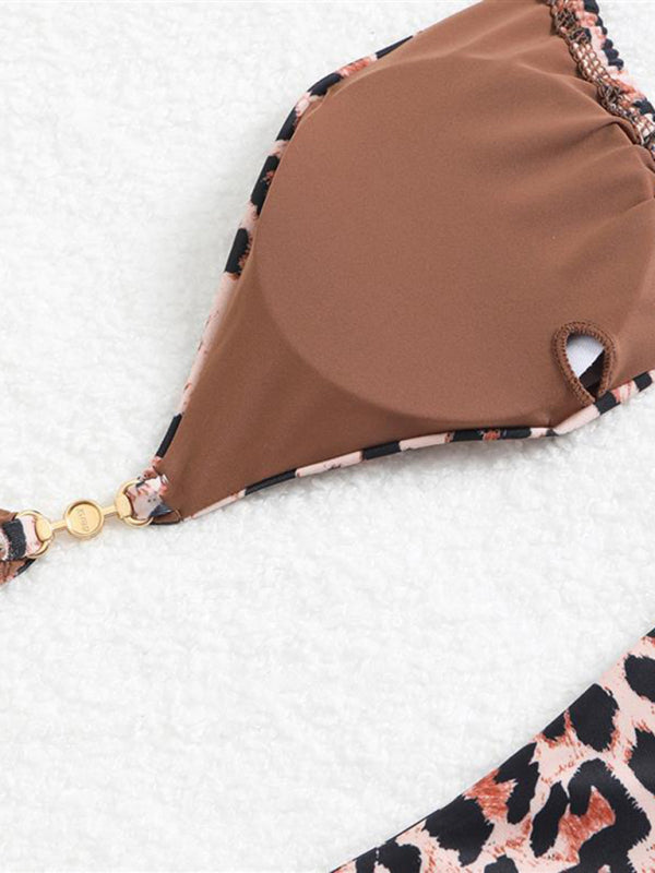 Three-point suspenders gathered leopard print sexy bikini-[Adult]-[Female]-2022 Online Blue Zone Planet