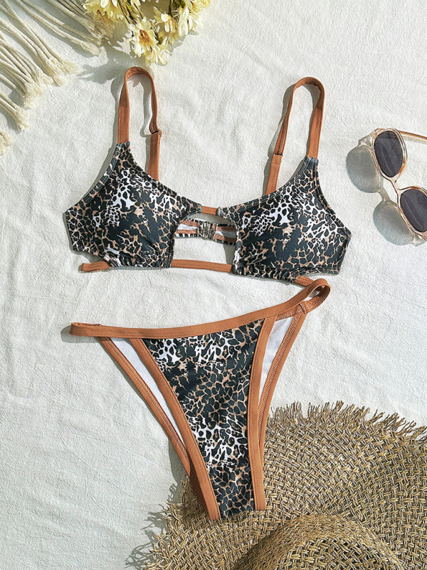 Sexy hollow leopard print two-piece swimsuit-[Adult]-[Female]-2022 Online Blue Zone Planet