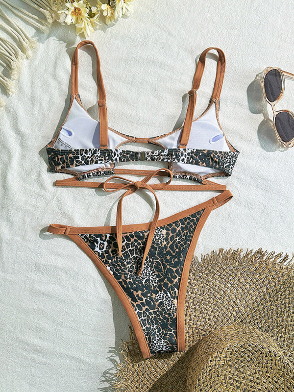 Sexy hollow leopard print two-piece swimsuit-[Adult]-[Female]-2022 Online Blue Zone Planet
