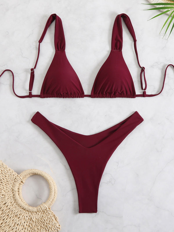 Printed double-layer fabric durable and highly elastic swimsuit hot spring bikini-[Adult]-[Female]-Wine Red-S-2022 Online Blue Zone Planet