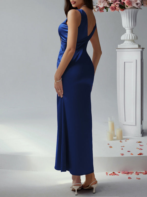 Sexy solid color slim fit deep v backless evening dress long dress-[Adult]-[Female]-2022 Online Blue Zone Planet