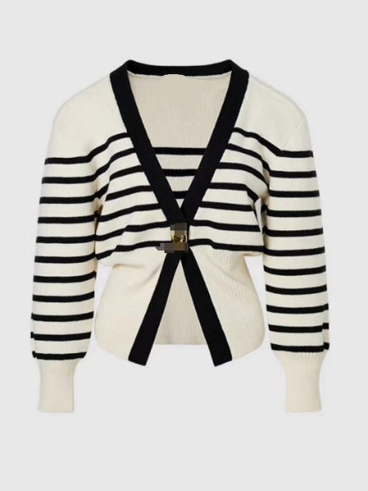 V-neck button-down cardigan-[Adult]-[Female]-Pattern-S-2022 Online Blue Zone Planet