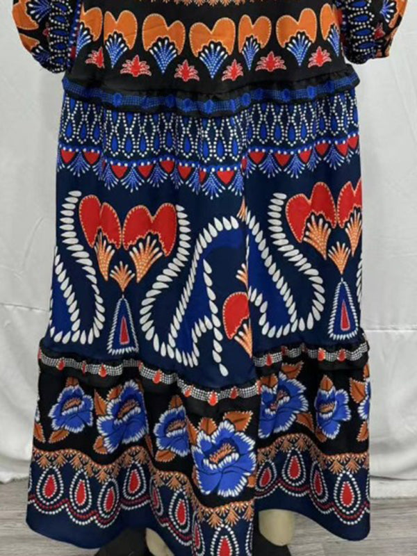 Stand collar printed long sleeve dress-[Adult]-[Female]-2022 Online Blue Zone Planet