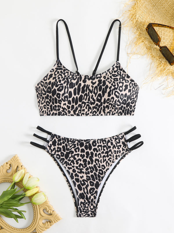 Leopard print two piece sexy swimsuit-[Adult]-[Female]-Black-S-2022 Online Blue Zone Planet