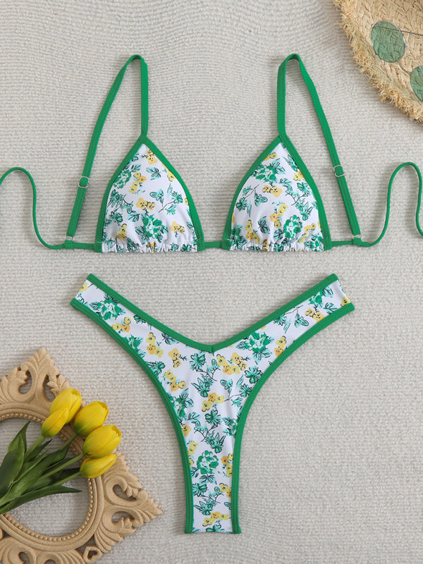 Floral print bikini-[Adult]-[Female]-Green-S-2022 Online Blue Zone Planet