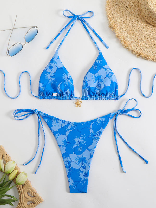 Floral print halterneck bikini-[Adult]-[Female]-2022 Online Blue Zone Planet