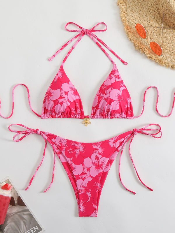 Floral print halterneck bikini-[Adult]-[Female]-Pink-S-2022 Online Blue Zone Planet