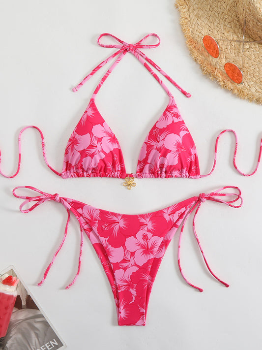 Floral print halterneck bikini-[Adult]-[Female]-Pink-S-2022 Online Blue Zone Planet
