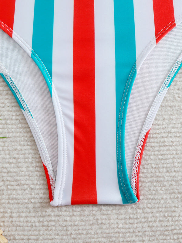 High waist striped bikini-[Adult]-[Female]-2022 Online Blue Zone Planet