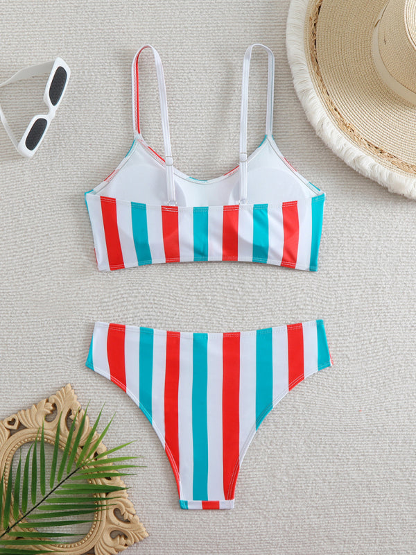 High waist striped bikini-[Adult]-[Female]-2022 Online Blue Zone Planet