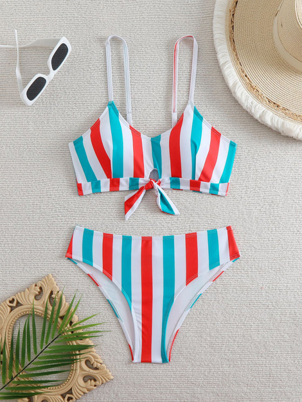 High waist striped bikini-[Adult]-[Female]-Acid blue-S-2022 Online Blue Zone Planet