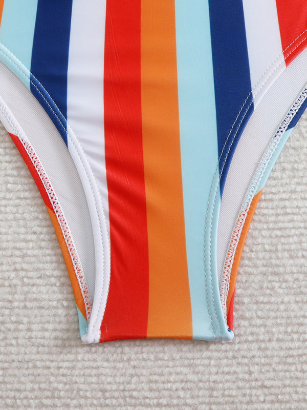 High waist striped bikini-[Adult]-[Female]-2022 Online Blue Zone Planet