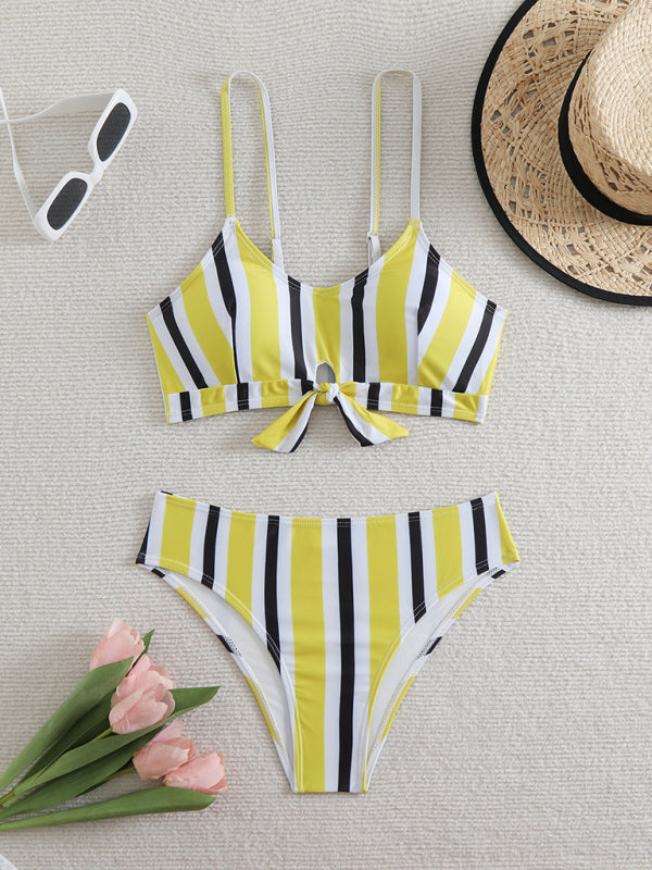 High waist striped bikini-[Adult]-[Female]-Yellow-S-2022 Online Blue Zone Planet