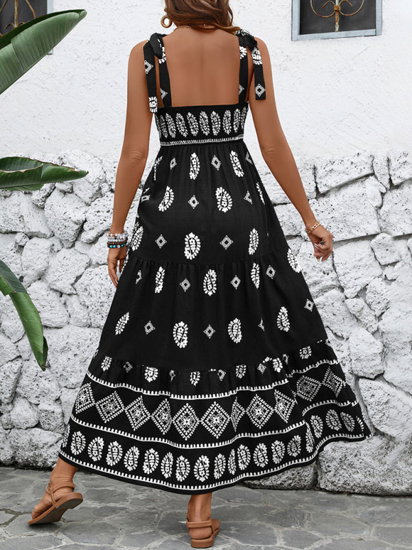 Casual holiday suspender ethnic style print dress-TOPS / DRESSES-[Adult]-[Female]-2022 Online Blue Zone Planet
