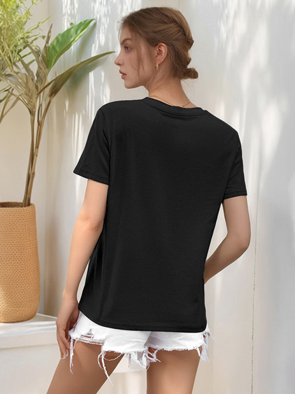 Loose Round Neck Cute Dog Cartoon Print T-Shirt-[Adult]-[Female]-2022 Online Blue Zone Planet