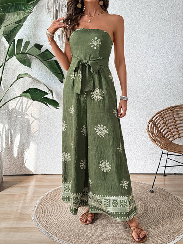Strapless snowflake print wide-leg jumpsuit-[Adult]-[Female]-Green-S-2022 Online Blue Zone Planet