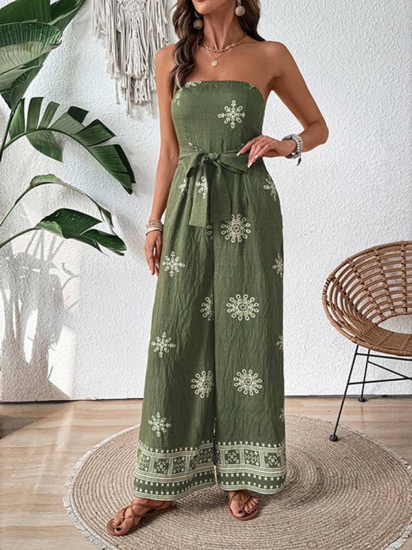 Strapless snowflake print wide-leg jumpsuit-[Adult]-[Female]-2022 Online Blue Zone Planet