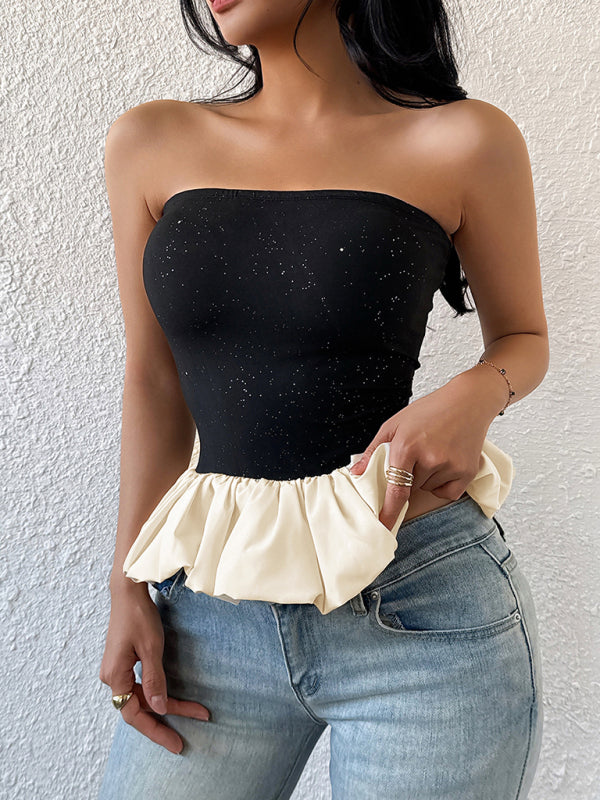 Black And White Contrast Bud Tube Top-[Adult]-[Female]-2022 Online Blue Zone Planet