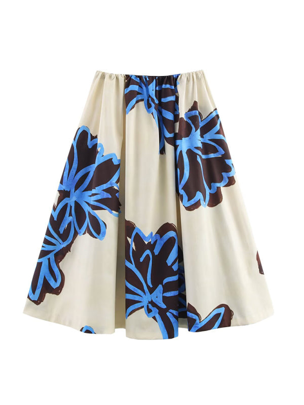 Floral Printed Wide Hem Midi Skirt-BOTTOM SIZES SMALL MEDIUM LARGE-[Adult]-[Female]-2022 Online Blue Zone Planet