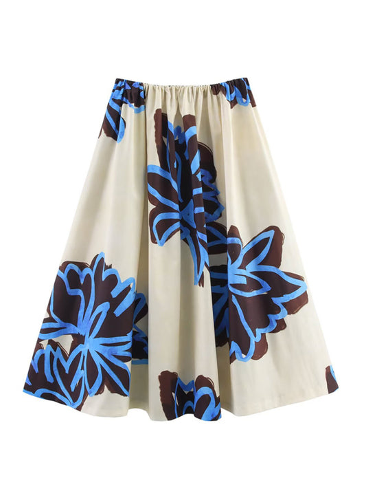 Floral Printed Wide Hem Midi Skirt-BOTTOM SIZES SMALL MEDIUM LARGE-[Adult]-[Female]-White-XS-2022 Online Blue Zone Planet