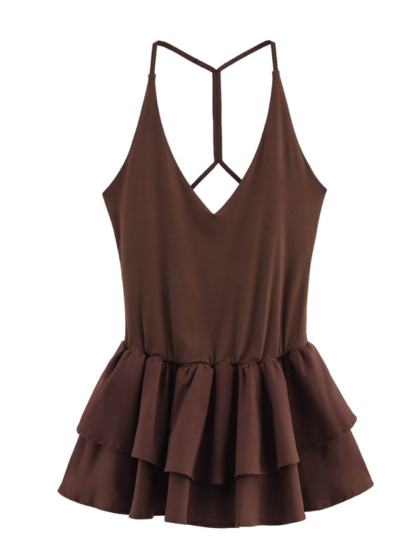 New Sleeveless Straight Design Halter Neck Dress Brown / L by Blue Zone Planet New Sleeveless Straight Design Halter Neck Dress Brown / L by Blue Zone Planet