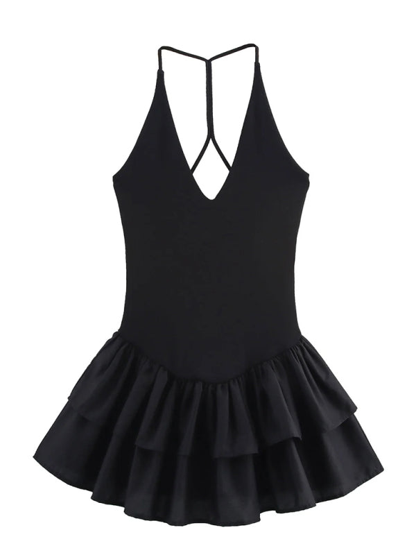 New Sleeveless Straight Design Halter Neck Dress-TOPS / DRESSES-[Adult]-[Female]-Black-S-2022 Online Blue Zone Planet