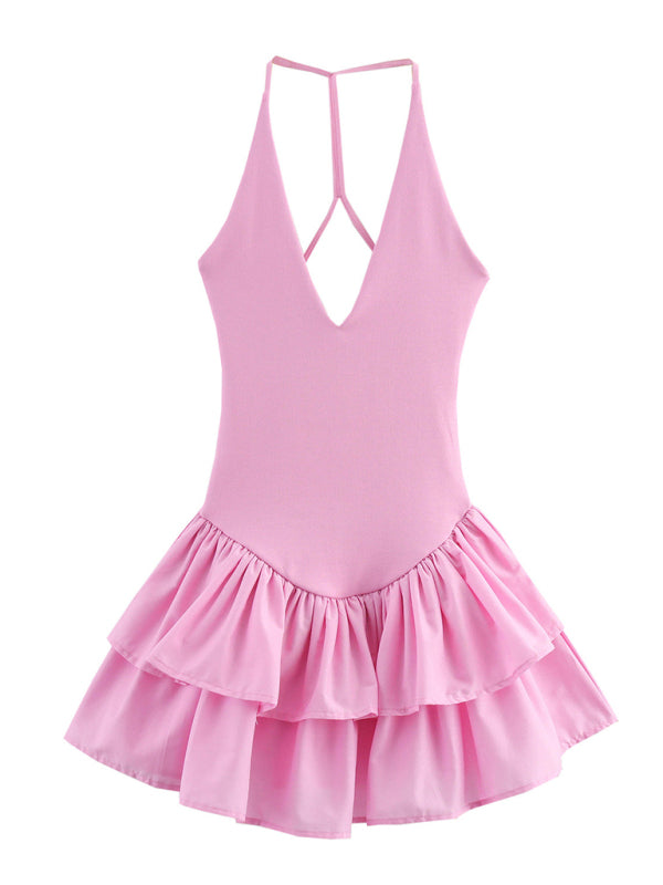 New Sleeveless Straight Design Halter Neck Dress-TOPS / DRESSES-[Adult]-[Female]-Pink-S-2022 Online Blue Zone Planet