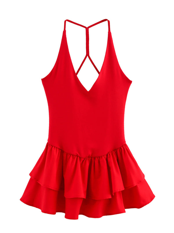 New Sleeveless Straight Design Halter Neck Dress-TOPS / DRESSES-[Adult]-[Female]-Red-S-2022 Online Blue Zone Planet