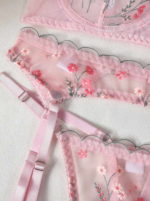 Embroidery And Mesh Sexy Underwear Four-Piece Set-[Adult]-[Female]-2022 Online Blue Zone Planet