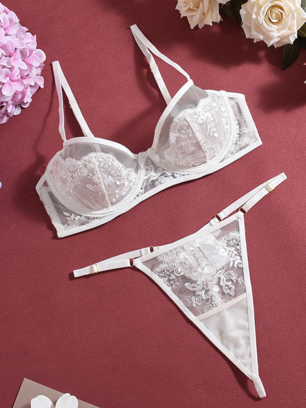Lace Embroidered Bra Sexy Lingerie 4-Piece Set-[Adult]-[Female]-2022 Online Blue Zone Planet