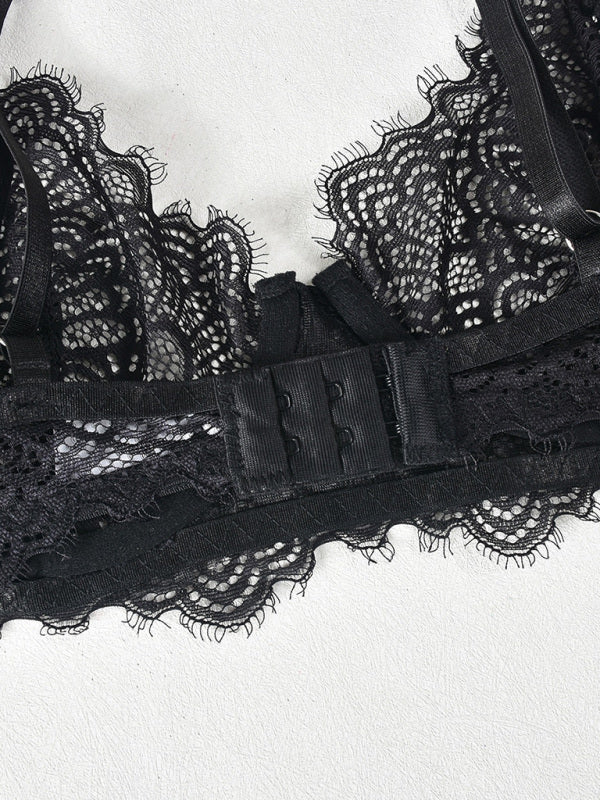 New Lace See-Through Sexy Heavy Metal Three-Piece Suit With Leg Ring-[Adult]-[Female]-2022 Online Blue Zone Planet