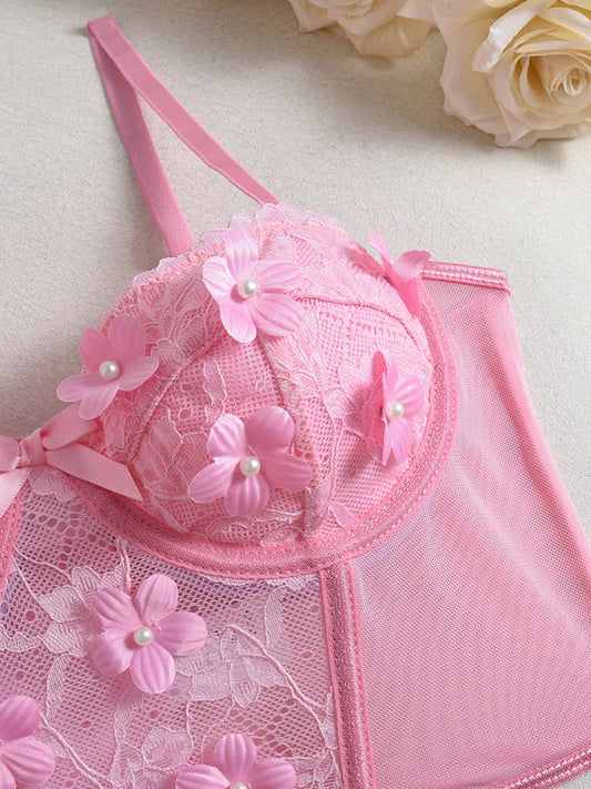 Floral Embroidered Bow Sexy Lingerie Set-[Adult]-[Female]-2022 Online Blue Zone Planet