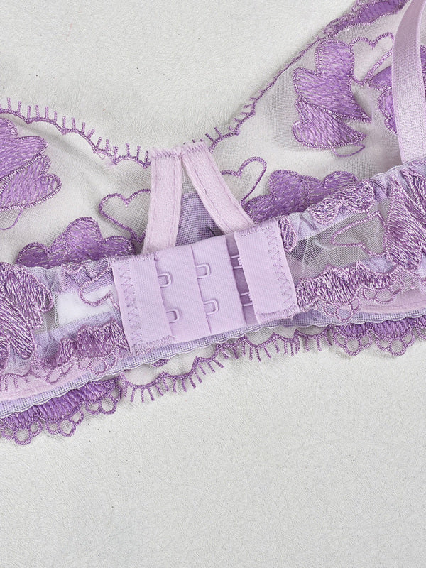 Heart-Shaped Embroidered Sexy Lingerie Four-Piece Set-[Adult]-[Female]-2022 Online Blue Zone Planet