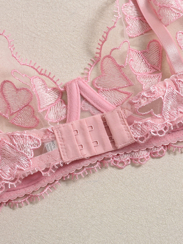 Heart-Shaped Embroidered Sexy Lingerie Four-Piece Set-[Adult]-[Female]-2022 Online Blue Zone Planet