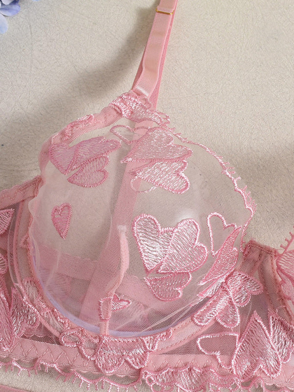 Heart-Shaped Embroidered Sexy Lingerie Four-Piece Set-[Adult]-[Female]-2022 Online Blue Zone Planet