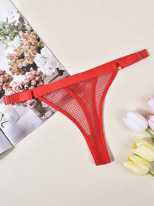 Fishnet Low Waist Adjustable Belt Comfortable See-Through Women's Sexy Panties-[Adult]-[Female]-Red-S-2022 Online Blue Zone Planet