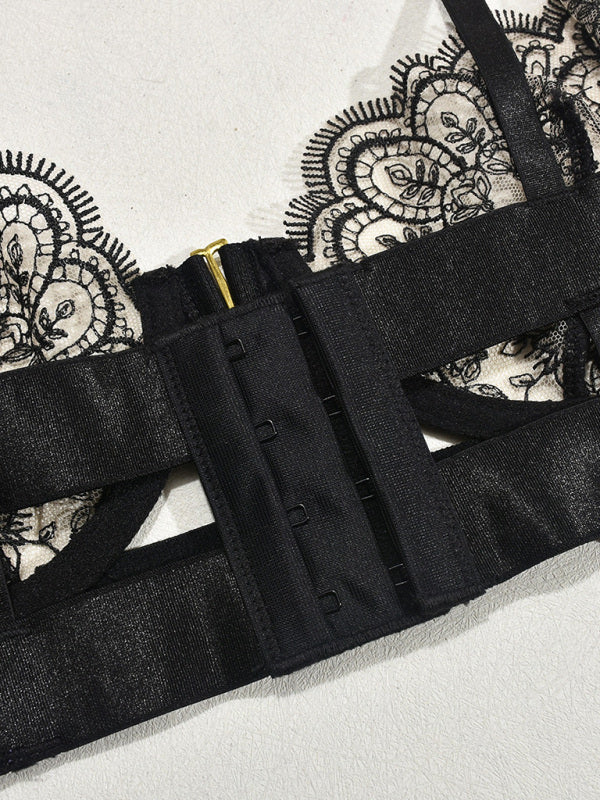Sexy Embroidered Metal Button Sexy Transparent Lingerie Set-[Adult]-[Female]-2022 Online Blue Zone Planet