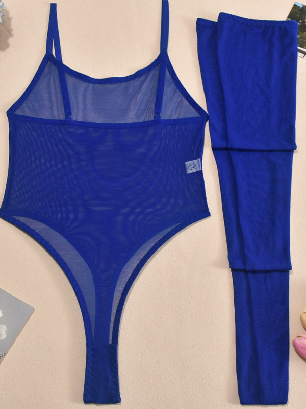 New Sexy Temptation Mesh Suspender Dress Set (Including Leg Socks)-TOPS / DRESSES-[Adult]-[Female]-2022 Online Blue Zone Planet