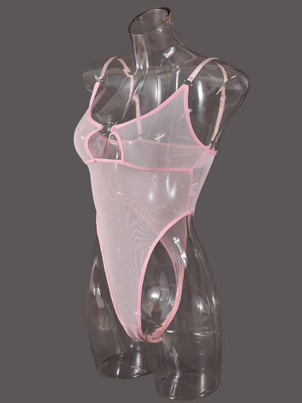 Mesh See-Through Chest Iron Ring Hollow Design Jumpsuit-[Adult]-[Female]-2022 Online Blue Zone Planet