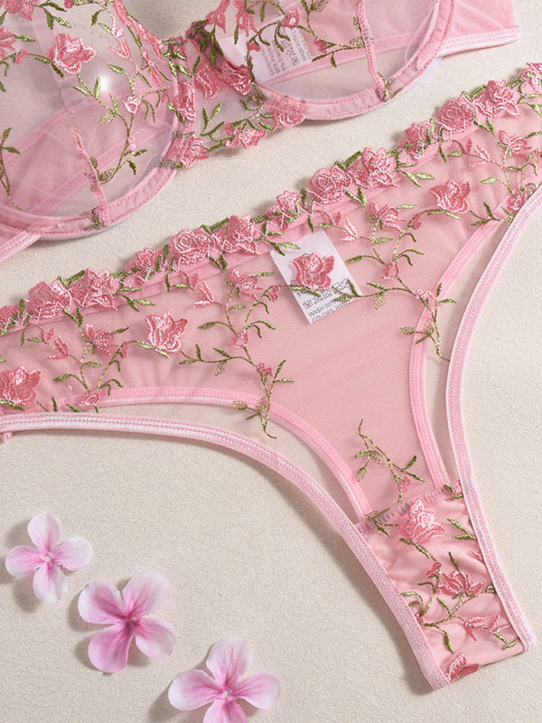 Flower Embroidery Sexy Lingerie Set-[Adult]-[Female]-2022 Online Blue Zone Planet