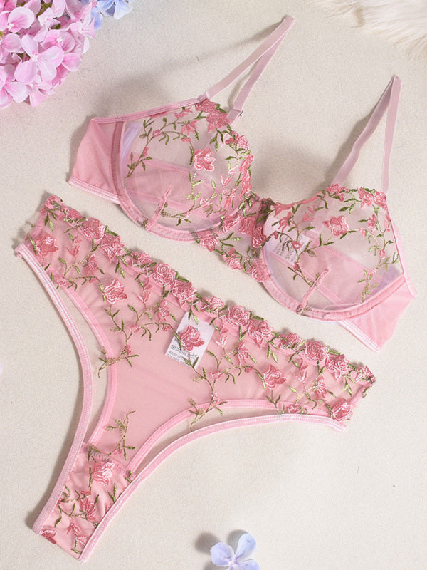 Flower Embroidery Sexy Lingerie Set-[Adult]-[Female]-2022 Online Blue Zone Planet