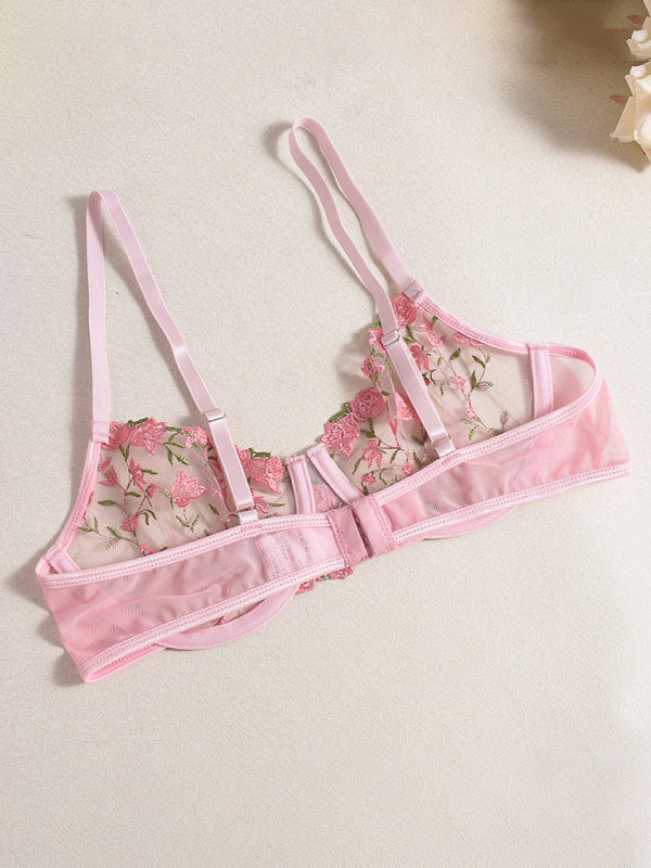 Flower Embroidery Sexy Lingerie Set-[Adult]-[Female]-2022 Online Blue Zone Planet