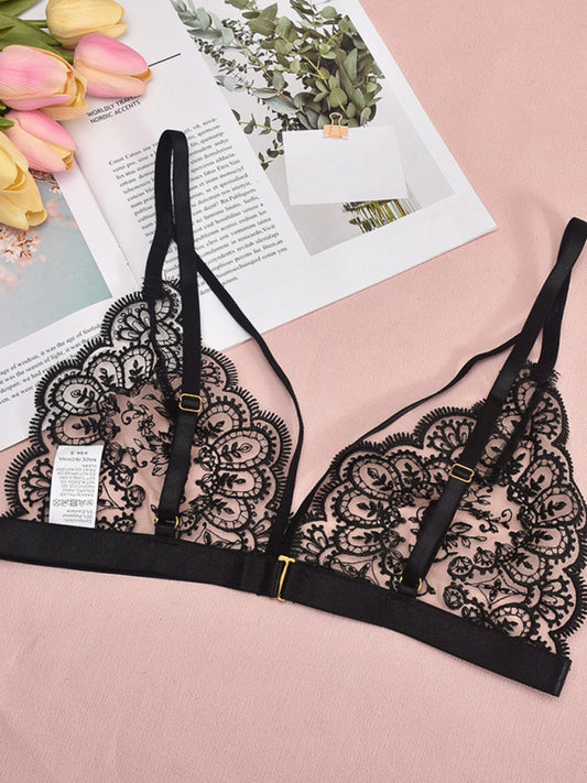 Embroidered Lace Sexy Lingerie Hollow Chest Design Sexy Four-Piece Set-[Adult]-[Female]-2022 Online Blue Zone Planet