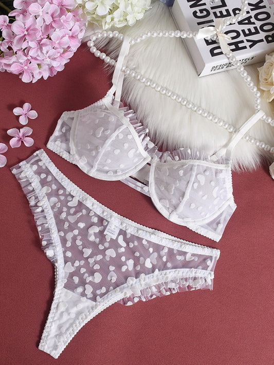 Sexy Lace Underwear Ultra-Thin Perspective Heart-Shaped Flocking Sexy Underwear Set-[Adult]-[Female]-White-S-2022 Online Blue Zone Planet