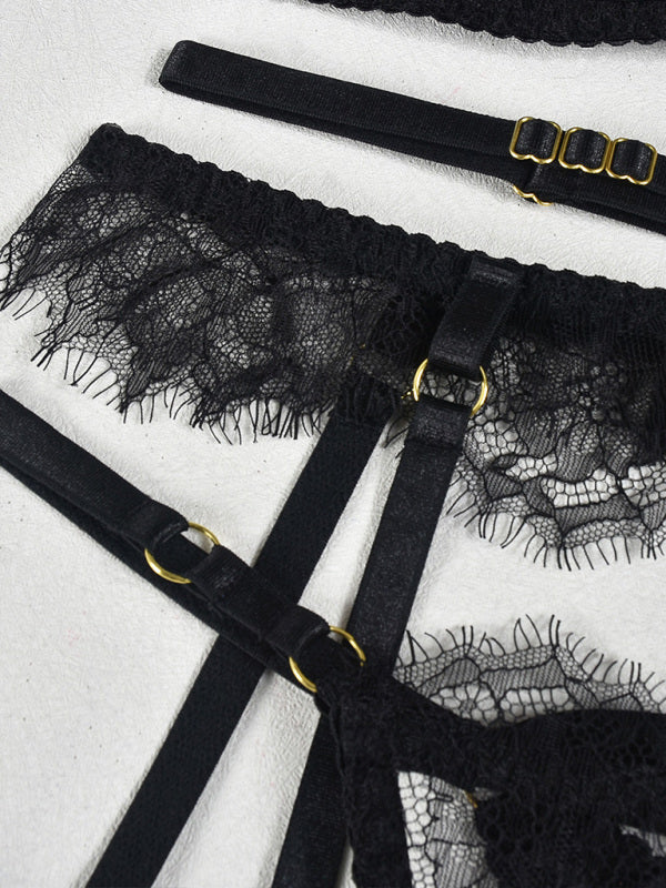 Eyelash Lace Sexy Elegant Lingerie Set 3 Pieces-[Adult]-[Female]-2022 Online Blue Zone Planet