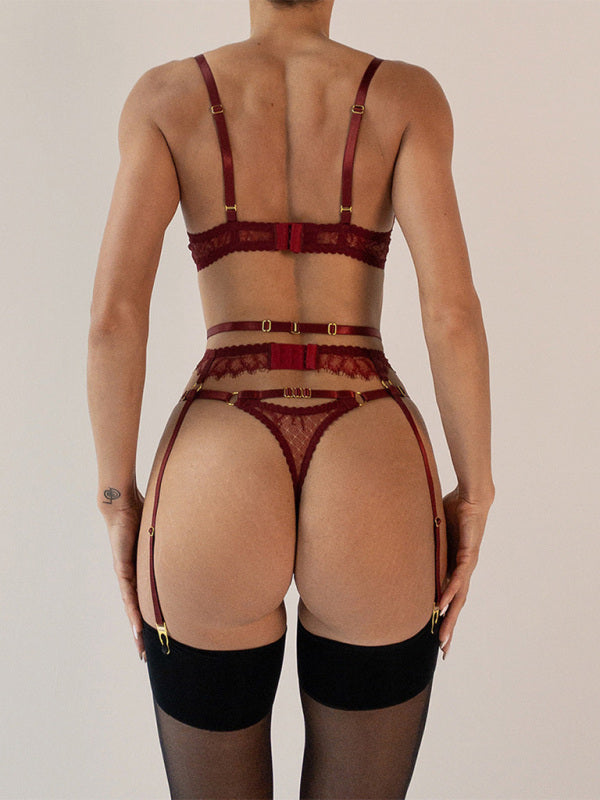 Eyelash Lace Sexy Elegant Lingerie Set 3 Pieces-[Adult]-[Female]-2022 Online Blue Zone Planet