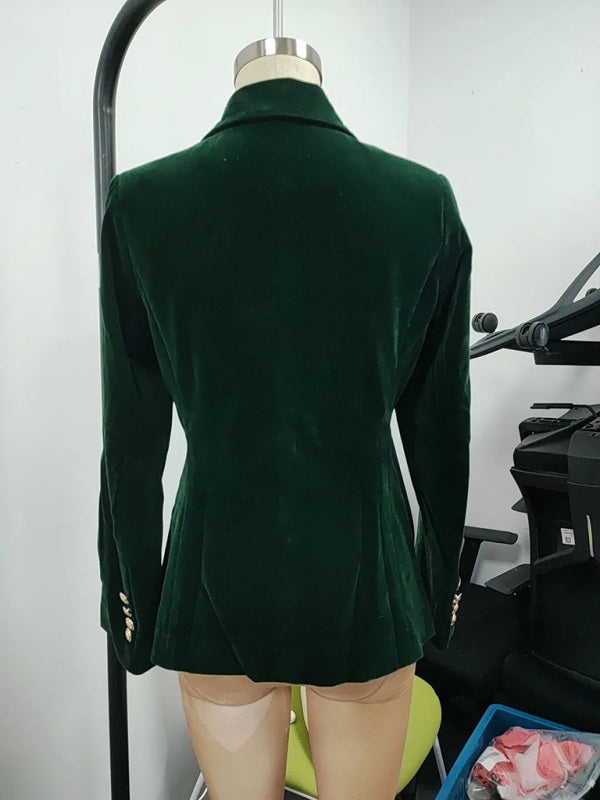 Gold velvet elegant slim fit suit jacket-[Adult]-[Female]-2022 Online Blue Zone Planet