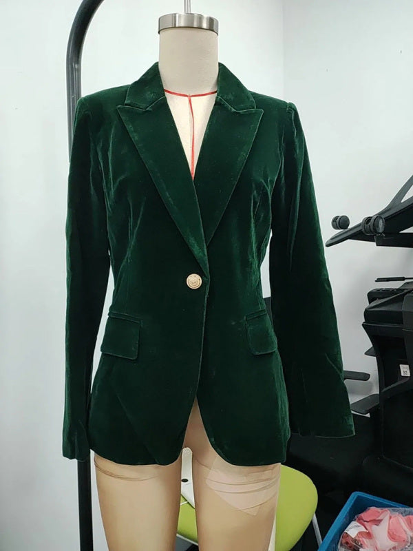 Gold velvet elegant slim fit suit jacket-[Adult]-[Female]-2022 Online Blue Zone Planet