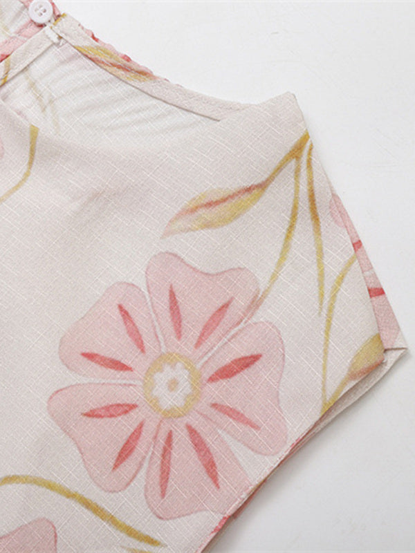 Floral Print Sleeveless Short Dress-TOPS / DRESSES-[Adult]-[Female]-2022 Online Blue Zone Planet