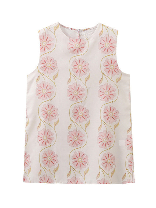 Floral Print Sleeveless Short Dress-TOPS / DRESSES-[Adult]-[Female]-Pattern-XS-2022 Online Blue Zone Planet